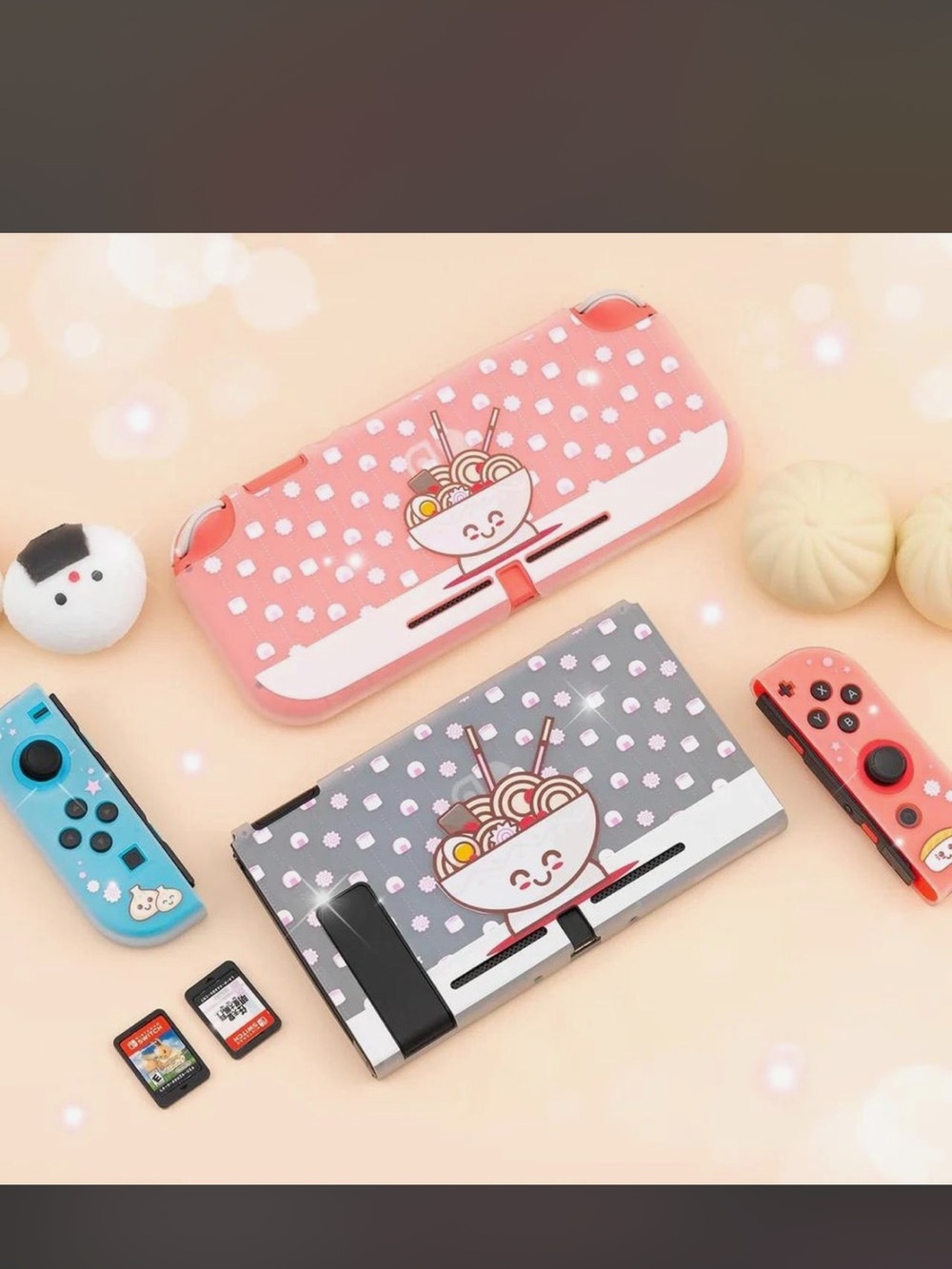 Beluga Design Cute Ramen Bowl Nintendo Switch Skin - Pink & Cream New in box - Picture 3 of 3